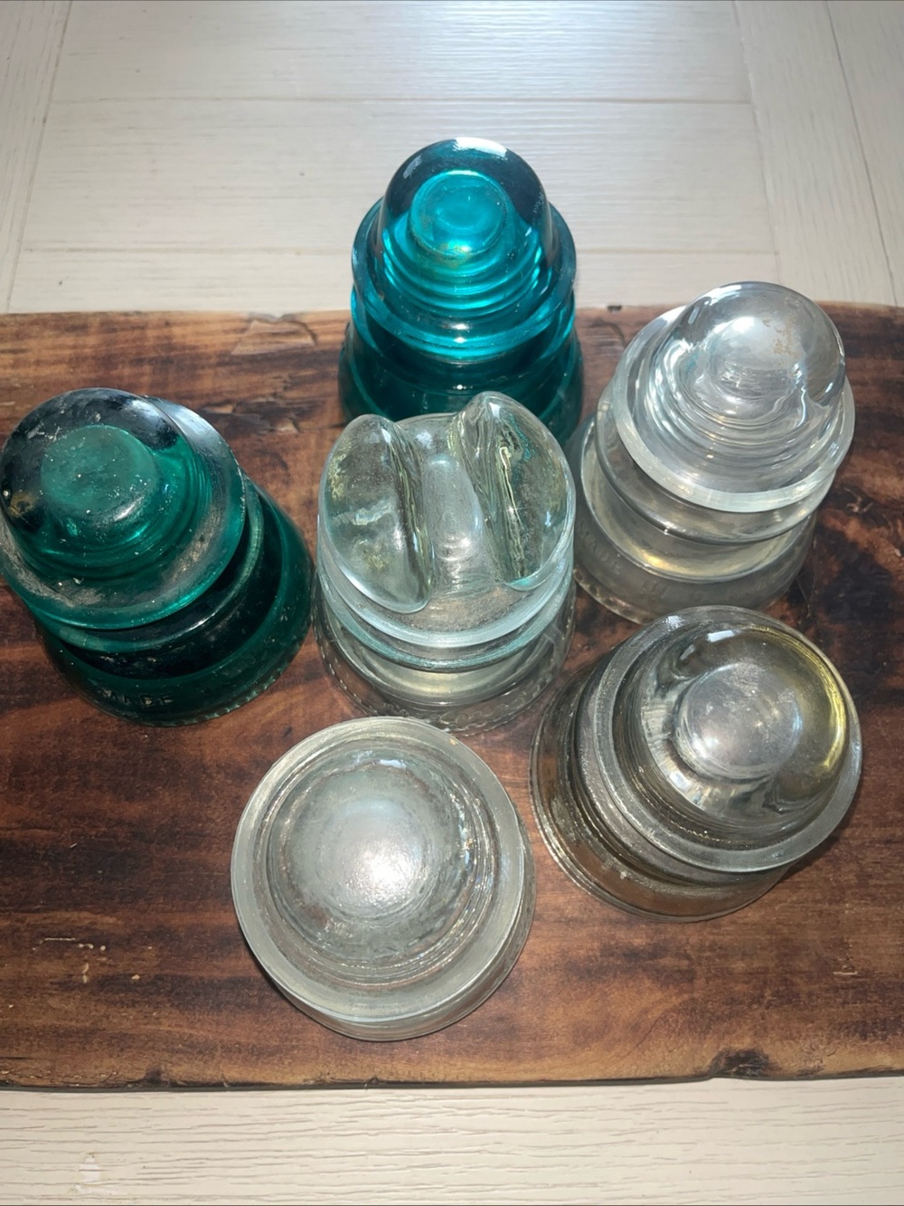 Hemingray Green And Clear Glass Insulators Made in USA Lot Of 6